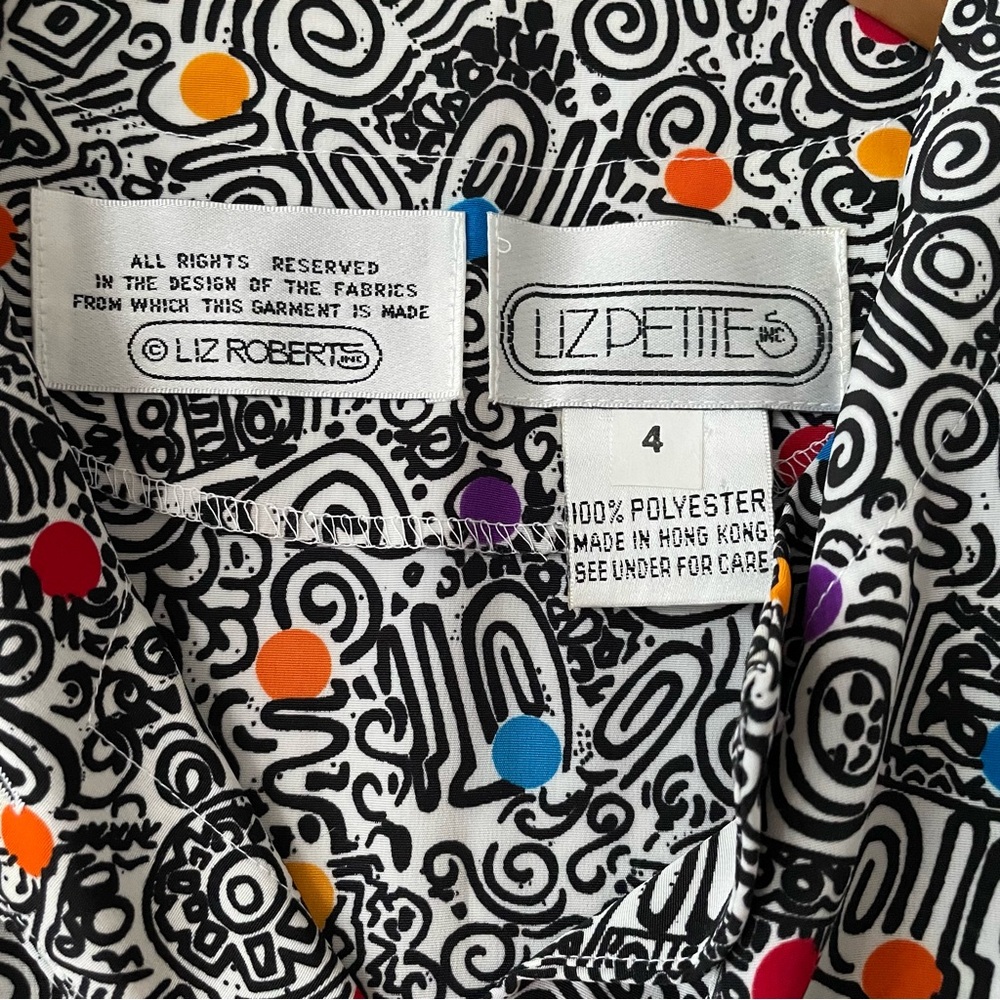 3/$20 Vintage 90s funky printed black and white midi dress with pleated skirt - Picture 5 of 9